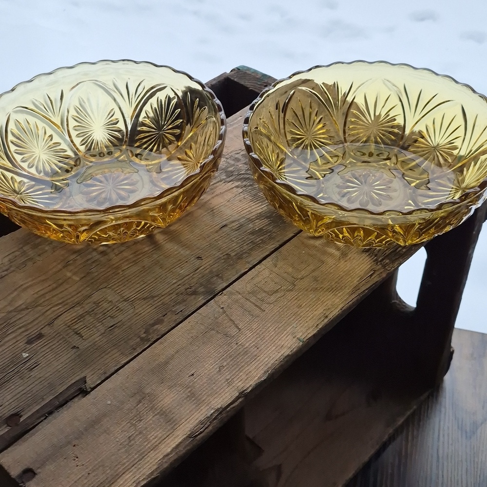 Pair of Vintage Anchor Hocking Amber Glass serving bowls